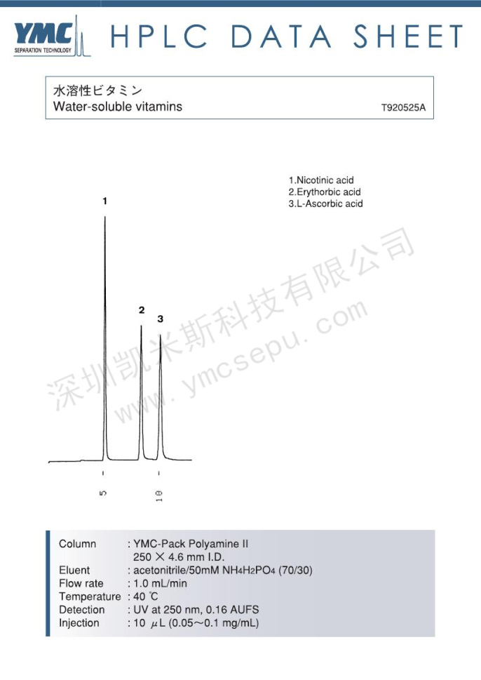 水溶性維生素(煙酸、抗壞血酸)分離的液相色譜圖 水溶性維生素(煙酸、抗壞血酸)分離的液相色譜圖