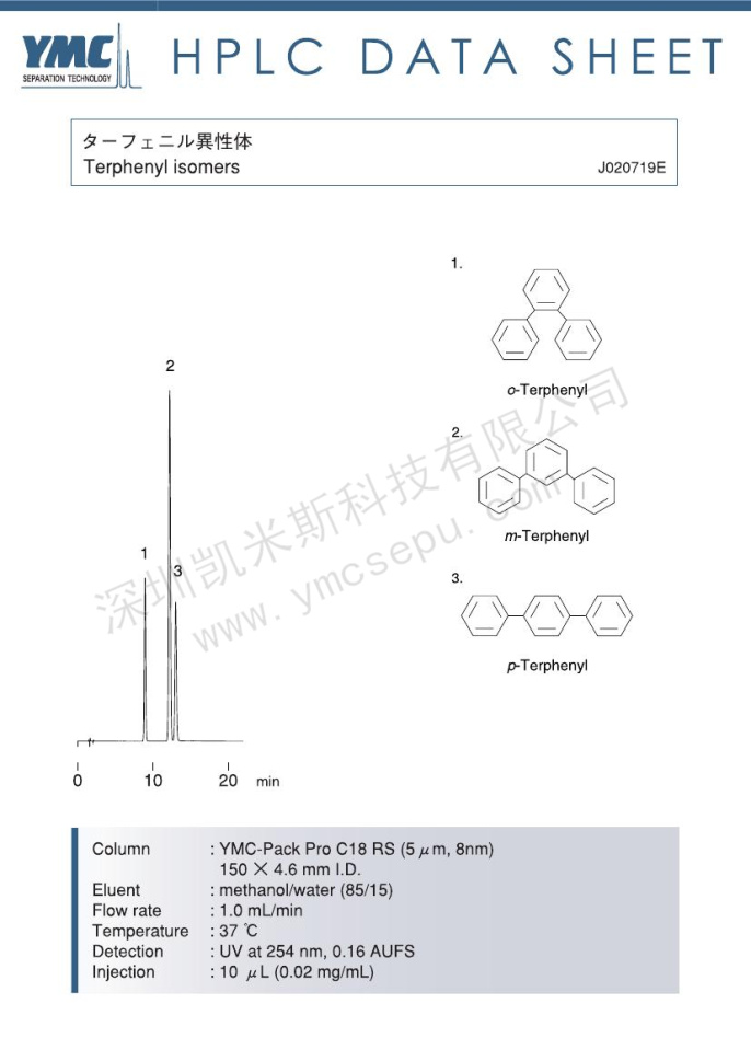 三聯(lián)苯異構(gòu)體分離的液相色譜圖 三聯(lián)苯異構(gòu)體分離的液相色譜圖