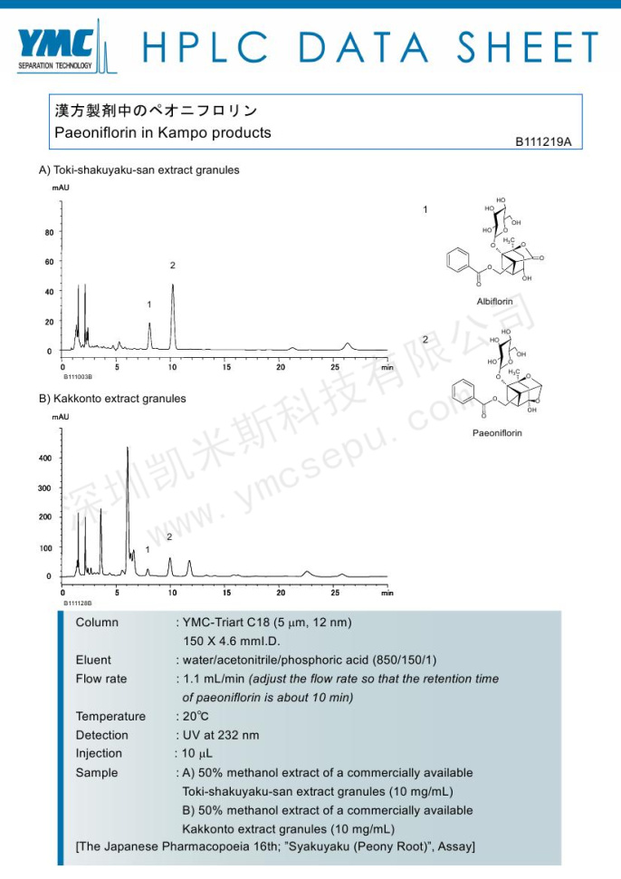 HPLC檢測(cè)漢方制劑中芍藥甙