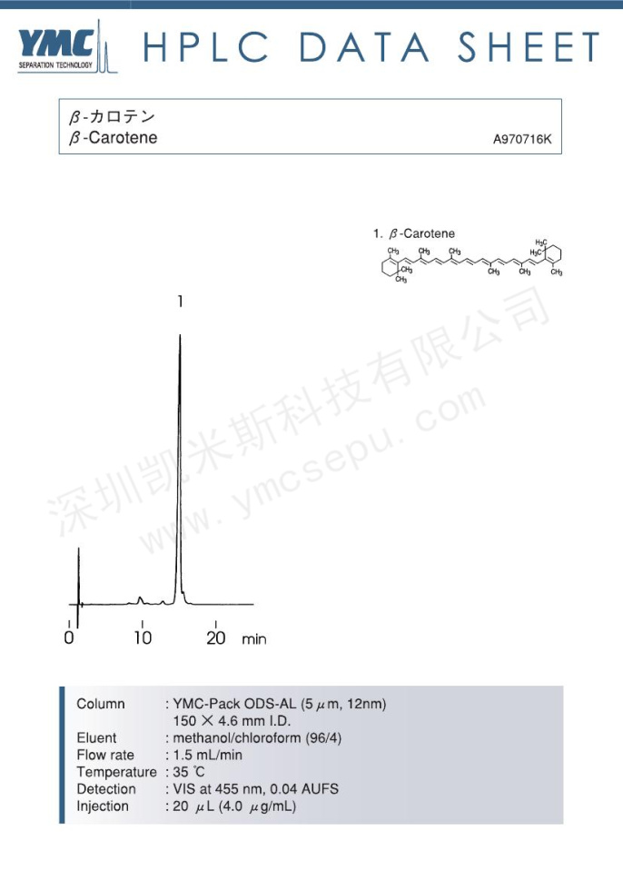 β-胡蘿卜素檢測的色譜圖